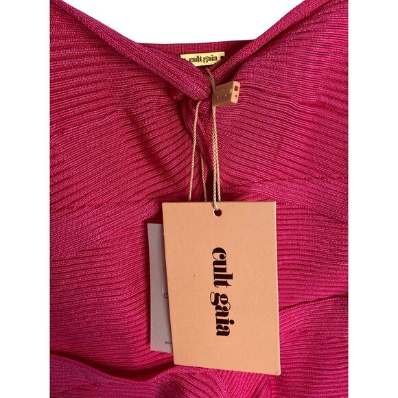 Cult Gaia Zenda Knotted Rib Knit Dress Cut Out Adjustable Strap Rose Pink Size S - Picture 10 of 11